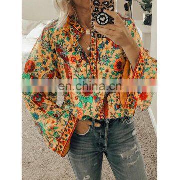 Wholesale 2020 Spring Summer Women Fully Print Long Sleeve Elegant Shirt Blouses and Tops Lady photo-5