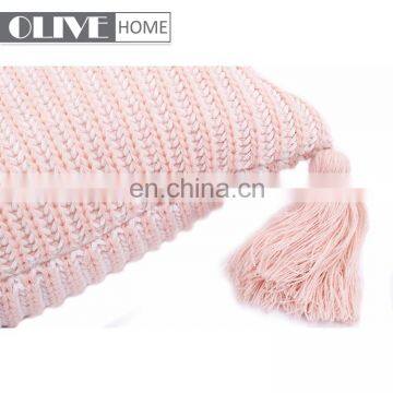 2018 Hot Sales 100%acrylic Decorative Rib Knitted Cushion Cover With Lantern Tassels photo-6