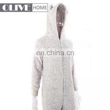 Western Super Soft Jumpsuit Hoodie Dots Printed Coral Fleece Overall Pyjamas With Hood photo-3