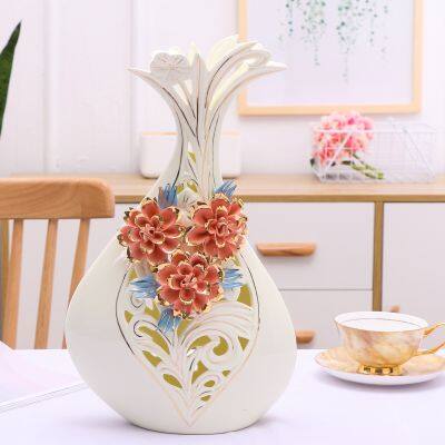Hollow Modern Simple Gild Creative White Ceramic Flower Vase For Living Room Decor photo-2