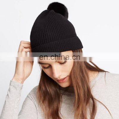 Mongolian Cashmere Fur Pom Ball Beanie Hat