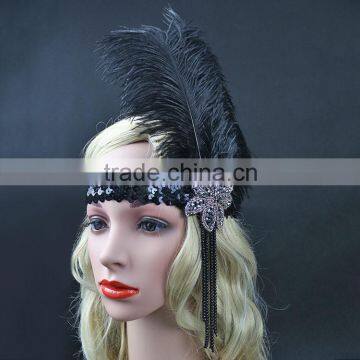 Hot Sale Female Indian Tassel Beads Sequinned With Feather Hair Headband photo-3