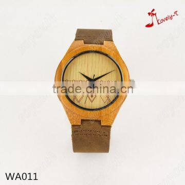 Wholesale personalized Fashion yellow Wood case Watch Men Custom Logo Wrist Watch With Leather Band