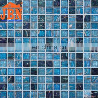 Sky Blue With Golden Line Design Swimming Pool Glass Mosaic for Bathroom