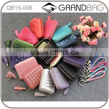 New soft woven leather zippered card holder organ pocket bulk business card holder