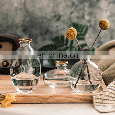 Tabletop Decoration Wholesale Nordic Home Wedding Creative Unique Mini Pot Set Decorative Flower Bottle Glass Vase