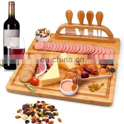 Unique Bamboo Cheese Board Charcuterie Platter/natural Bamboo Wooden Cheese Charcuterie Board with Cheese Knife set