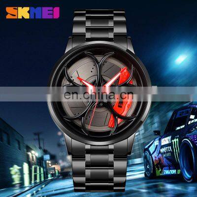 Skmei 1990 Cool 3D Design Unique Sports Black Car Watch Men's Watch Quartz Spinning Waterproof Wrist Wheel Rim Watch photo-2