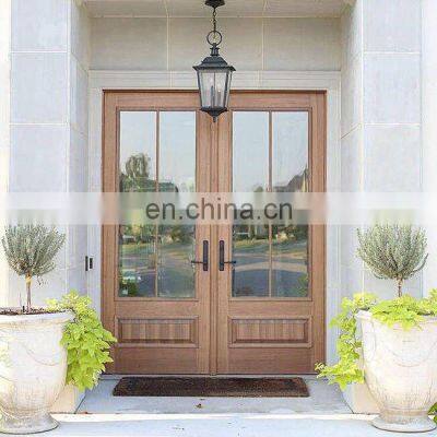 Contemporary quality natural wood front prehung wooden door window double entrance exterior glass main door