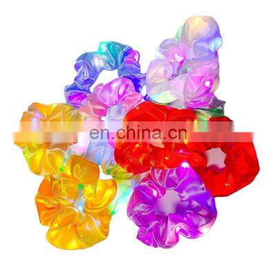 2020 New Arrival Girls LED Luminous Scrunchies Hairband Ponytail Holder Headwear Elastic Hair Bands Solid Color Hair Accessories photo-5