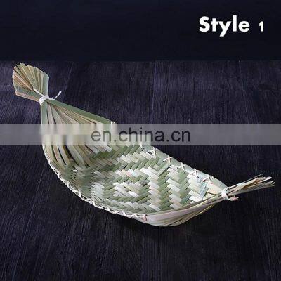 Handmade Boat Shape Bamboo Basket Wicker Platter Tray Serving Tray Wholesale photo-5