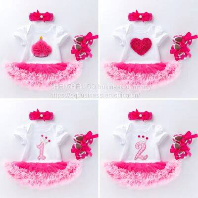 New Arrive Newborn Baby Girl Romper Jumpsuit+ Hair Accessories+Tutu Dress 3pcs Sets Party Birthday Tutu Dress Baby Girls Romper photo-5