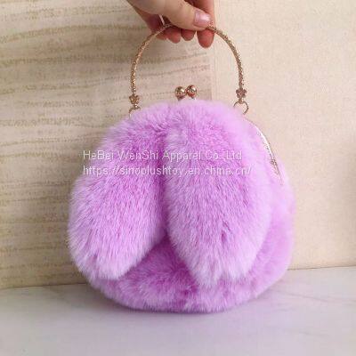 010Plush Rabbit Bag Female Oblique Crossbody Korean Version Lovely chain women handbag fur Plush shoulder Bag Rabbit Ear Clip Mouth Bag