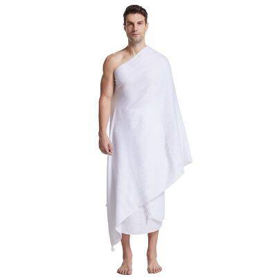 Factory direct selling microfiber white jacquard moslem umrah ihram haji towels