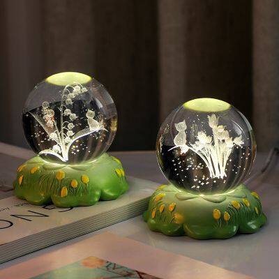 LED 3D цветок-кот кристальный USB-шар с эффектом молнии, яркий цветной шарик ночной лампы, новинка в виде шара для украшения, плазменный настольный светильник