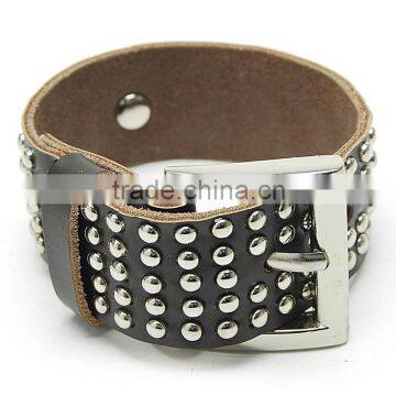 Custom metal retro casual leather bracelet genuine first layer leather wrist bands punk style leather bracelet