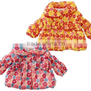 Japanese wholesale products high quality cute infant girl winter clothes flower pattern shirring jacket