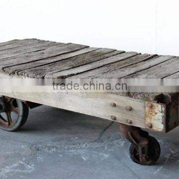 India Railway sleeper wood Coffee Table , Unique Coffee Table with Wheels