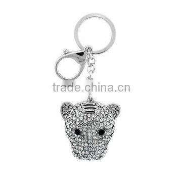 Tiger face silver clear crystal accented keychian