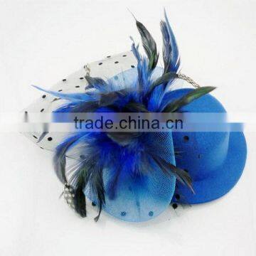 Blue Little Hat with Feather Stage Show Hat Hair Accessory