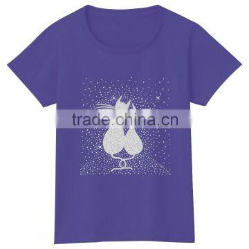 OEM Wholesale Glitter Rhinestone Cats Motif Shiny Bling Women Tshirt photo-6