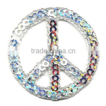 Peace Sign, Silver Sequin - Iron On Applique/Patriotic