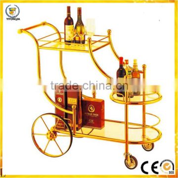 Luxury Titanium gold or silver stainless steel service liquor trolley cart with 4 wheels for Senior airplane consumer bar hotel