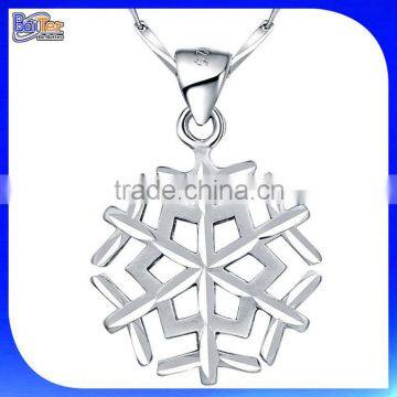 Christmas Jewelry Women 925 Sterling Silver Fashion Crystal Snowflake Necklace