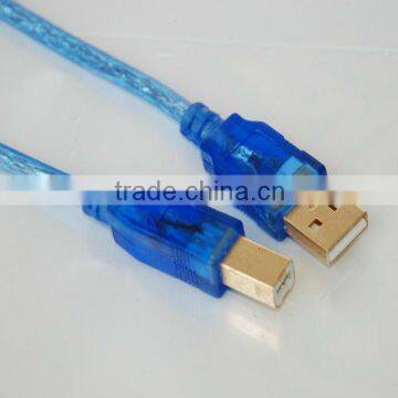 glod plated transparent blue USB cable 2.0 am to bm