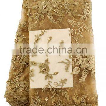 CL17-108 High Quality Embroidery Mesh Lace African French Beaded Net Lace Fabric With Beads photo-2