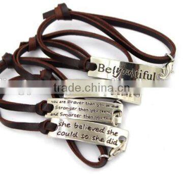 Custom jewelry OEM tie leather bracelet with custom logo