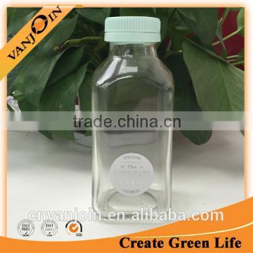 Customized Glass Juice Bottles Square Shape 360ml