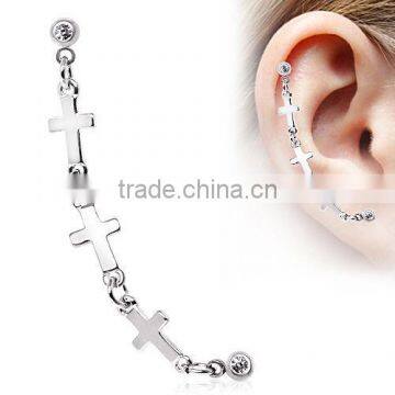 Triple Cross Dangle Tragus Cartilage Helix Ear Ring