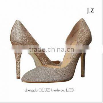 SP10 fashion silver gliter high class ladies pointy toe high heel dress shoes rubber outsole ladies party shoes