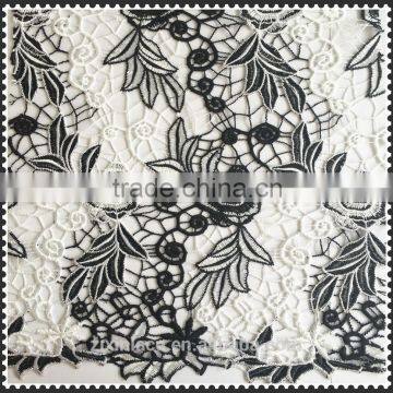 Chemical white and black color heavy allover guipure lace fabric