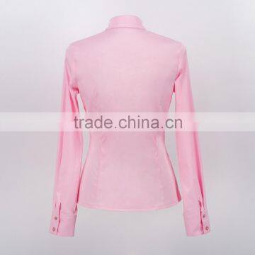 2015 Fashion Pink Color Long Sleeve Blouse Pleated Design Ladies Plus Size Shirt photo-3