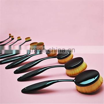 private label cosmetics Oval shape tooth brush cosmetic makeup brushes 10 pieces/set