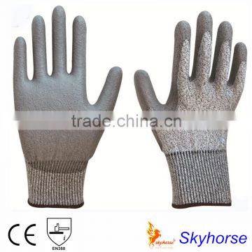 EN388 4544 Hppe Shell PU Coated cut resistant safety gloves