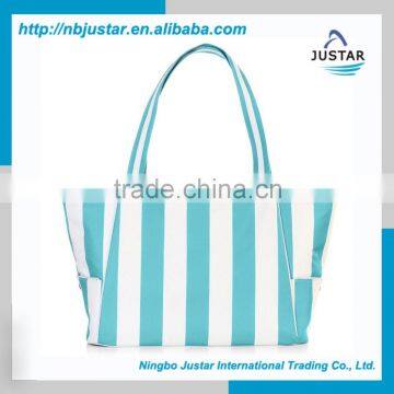 Colourful Strip Design Polyester Material Psersonalized Womens Tote Handbag Shoulder Beach Bag photo-4