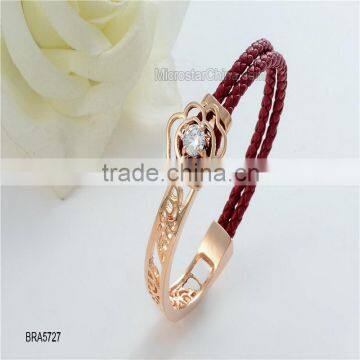 Alloy plating diamond hollow diamond red leather bangle