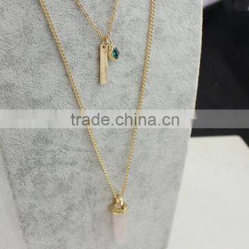 Artificial Cutting Pink Stone Multi Layers Long Necklace Choker For Fashion Lady photo-4