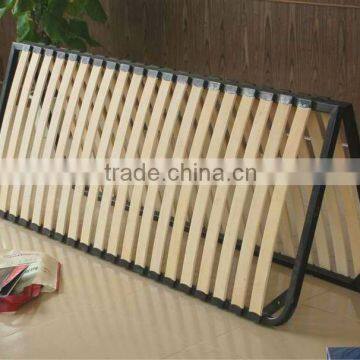 Adjustable metal bed frame with wooden slats