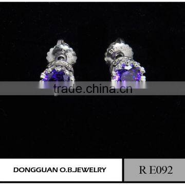 925 silver rhodium plated blue zirconia stud earrings for woman