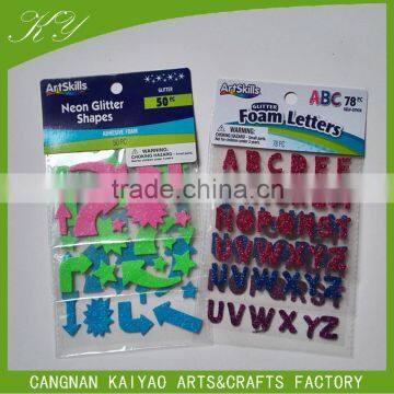 self-adhesive die cut colorful glitter eva custom stickers alphabet letter