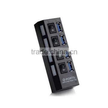 Hot sales ! High Speed 4 Port USB 3.0 Hub with Individual Power on/off Switches and LEDs indicator lights