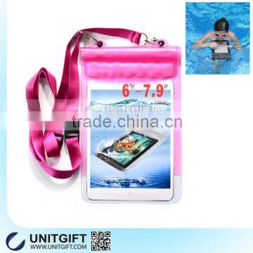 Pink color pvc waterproof pouches for mobile with strap for ipad