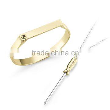 Latest gold designs jewelry set stainless steel screw bangle with pendant