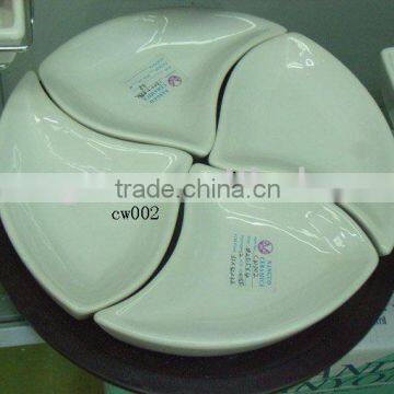 ceramic divided plate tray snack plate with wooden base