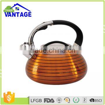 Yellow Single Bottom or Capsulated Bottom Water Coffee Kettle Stainless Steel Whistling Kettle