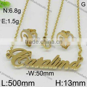 New Arrival Popular Wholesale Jewelry Gold Plated Name and Heart Shape Set